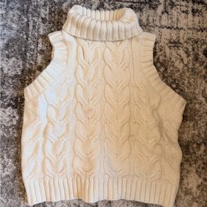 Forever 21 Ivory Cable Knit Turtleneck Sweater Vest